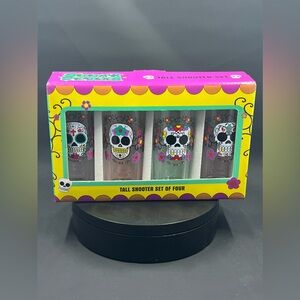 Set of 4 Day of the Dead colorful shot glasses